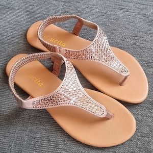 Blush New Slide Thong Sandals, Rinstone Stretchable Banded Ankle Strap